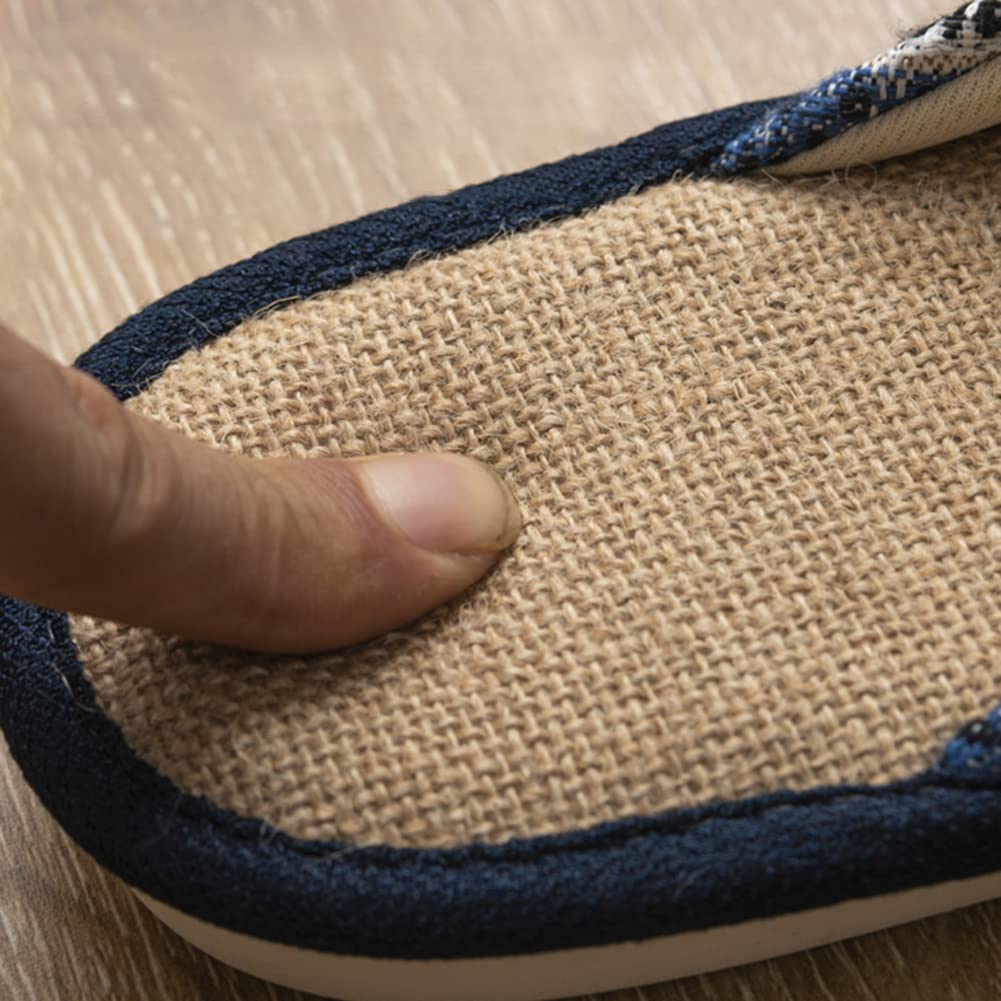 Ethnic Print Cotton Linen Front Indoor Shoes for Men and Women [Euyqs] Slippers, Opening, Summer, Natural, Anti-Slip, Quiet, (25.5-26.5 Cm, Navy,
