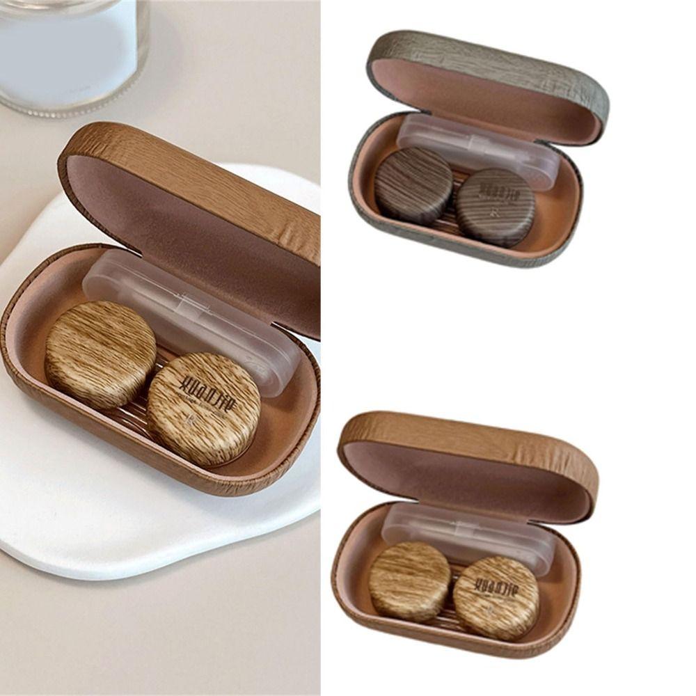 Wood Grain Lens Storage Box Dual Compartment Portable Lens Case For Business Trip