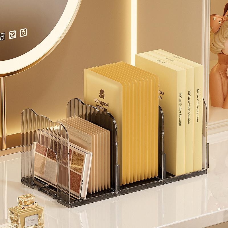 Bookcase Office Document Organizer Four-Compartment Book Holder Transparent Desktop Book Stand Document Display Rack