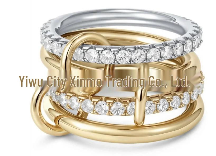 Two-Tone Stainless Steel Zircon Diamond Interlocking Ring