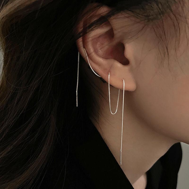 Silver-Plated Women's Long Ear Chain: Versatile, Simple Tassel Earring with Japanese/Korean Style.