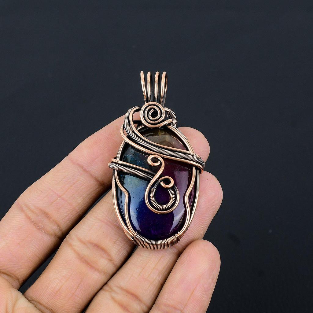 Rainbow Solar Quartz 999 Copper Wire Wrapped Pendant, Handmade Gemstone Pendant Jewelry, Gifts For Wife Brand New Pendant