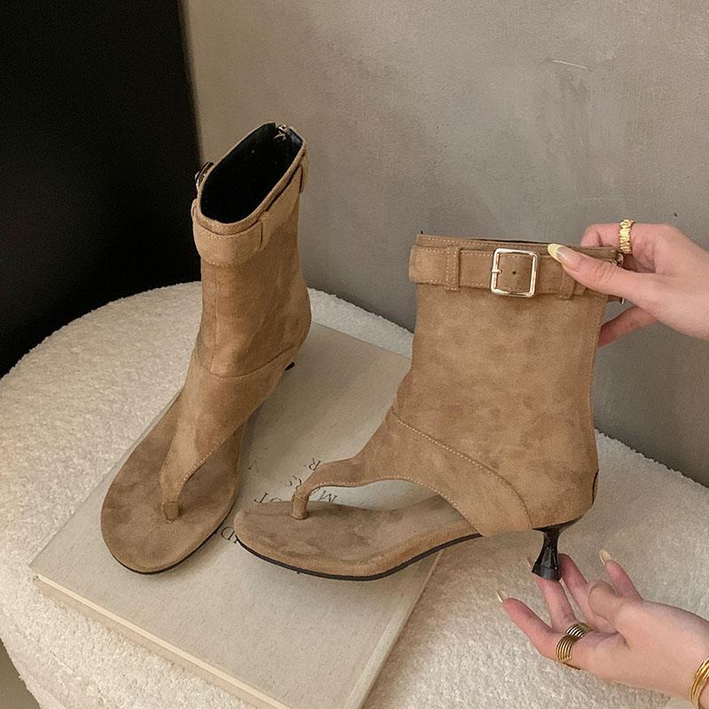 

Fashion New 2025 Fashion Open Toe Ladies Ankle Boots With Thin Heels Footwear Women Heeled Short Sandals Booties Shoes Female Flip flops 35 хаки