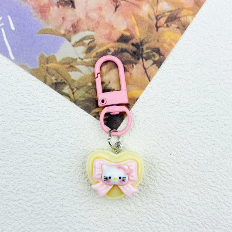 Cute Cartoon Heart Cat Bell Keychain for Backpack or Car