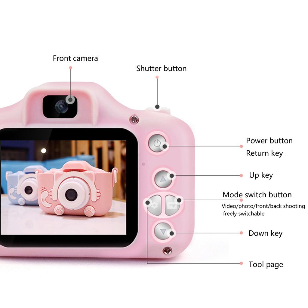 Mini Tragbare Kinderkamera mit Doppellinse für Foto- und Videoaufnahmen, Niedliches Katzen-Spielzeugdesign Digitale Videokamera