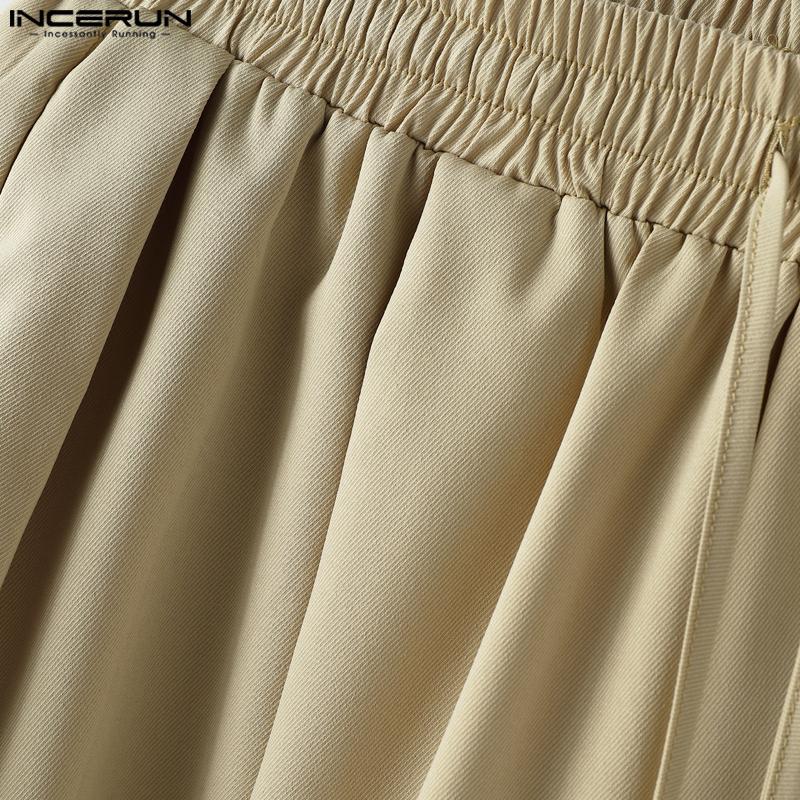 INCERUN Men Drawstring Elastic Waist Casual Loose Wide Legs Half Pants Shorts