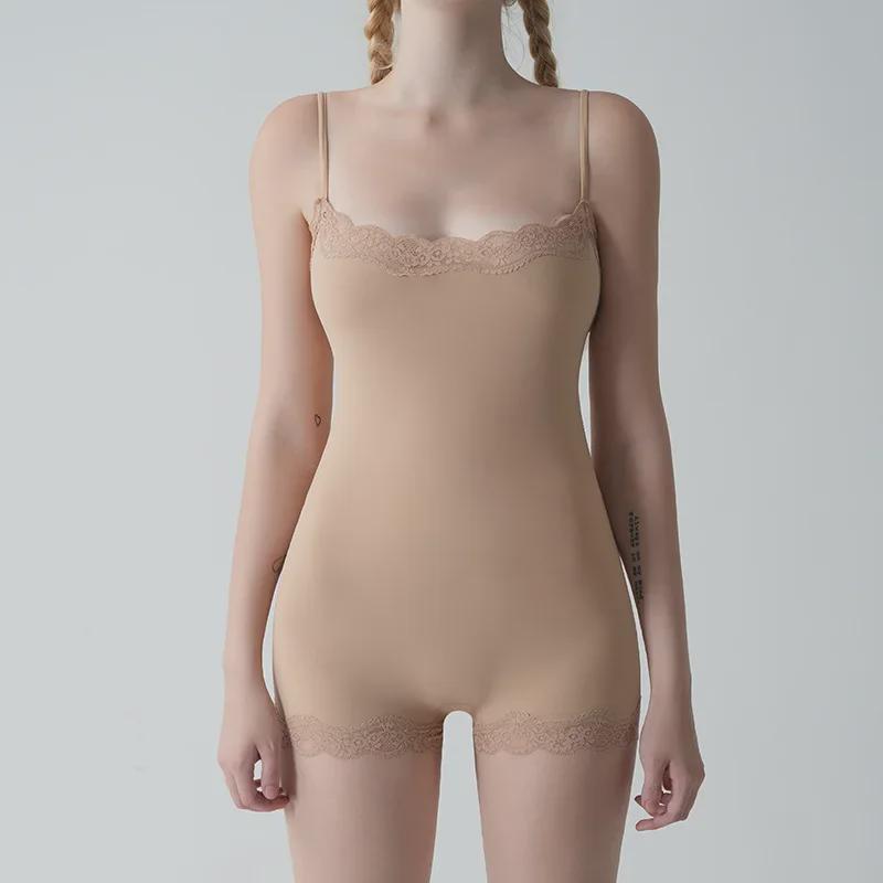 Sexy European & American Lace Slim Backless Jumpsuit with Adjustable Straps and Breathable Hip-Lifting Design