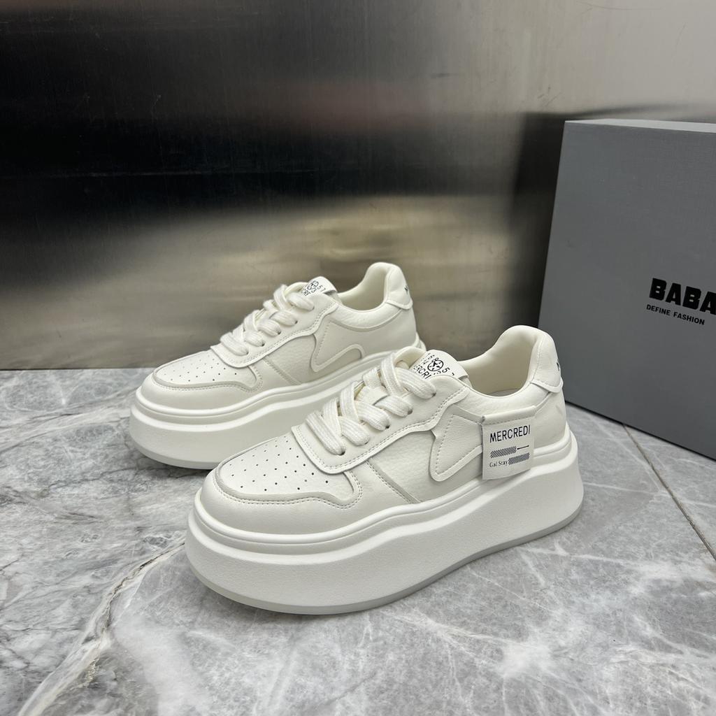 Platform White Shoes Women's 2025 New Popular Leather Fashion Versatile Small Fragrant Wind Height Leisure Sports Board Shoes