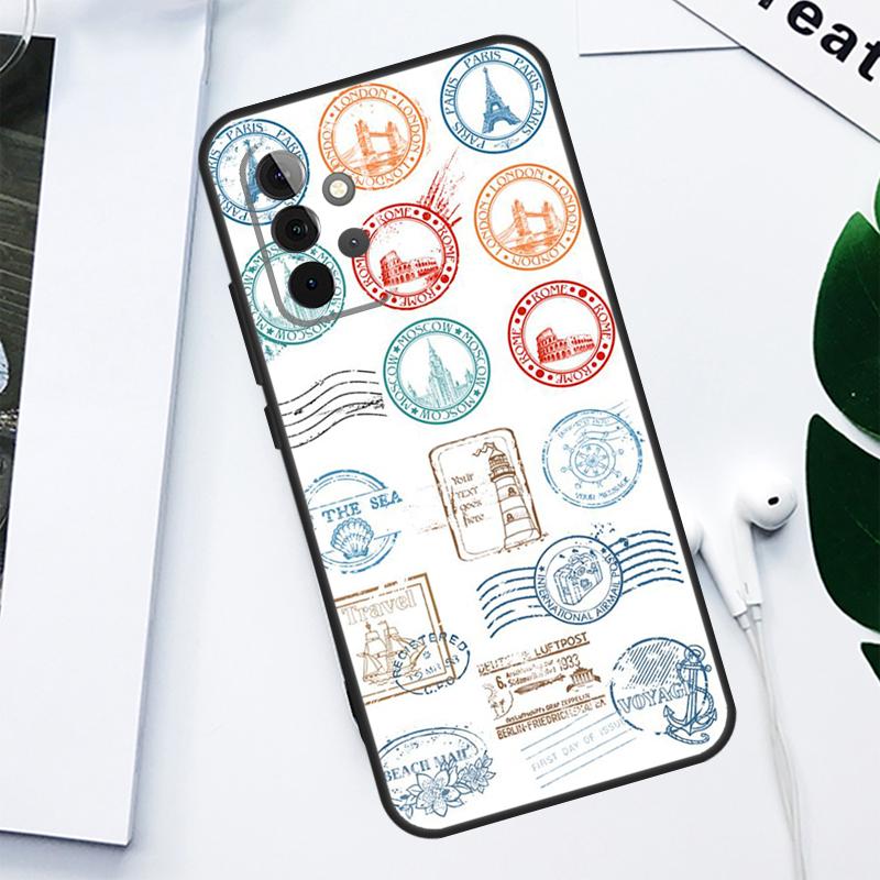 

Retro Post Card Passport Stamps For Samsung Galaxy A06 A05 A16 A54 A34 A14 A55 A35 A15 A53 A33 A13 A22 A32 A52 Phone Case Samsung A73 5G