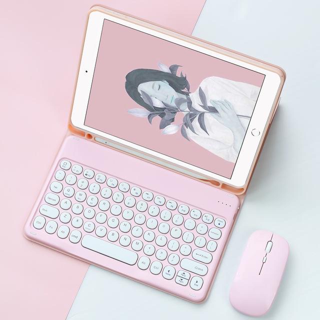 Compatible iPad 11 Pro 2025 Bluetooth Keyboard Case with Round Cap and Leather Cover for iPad 10.2