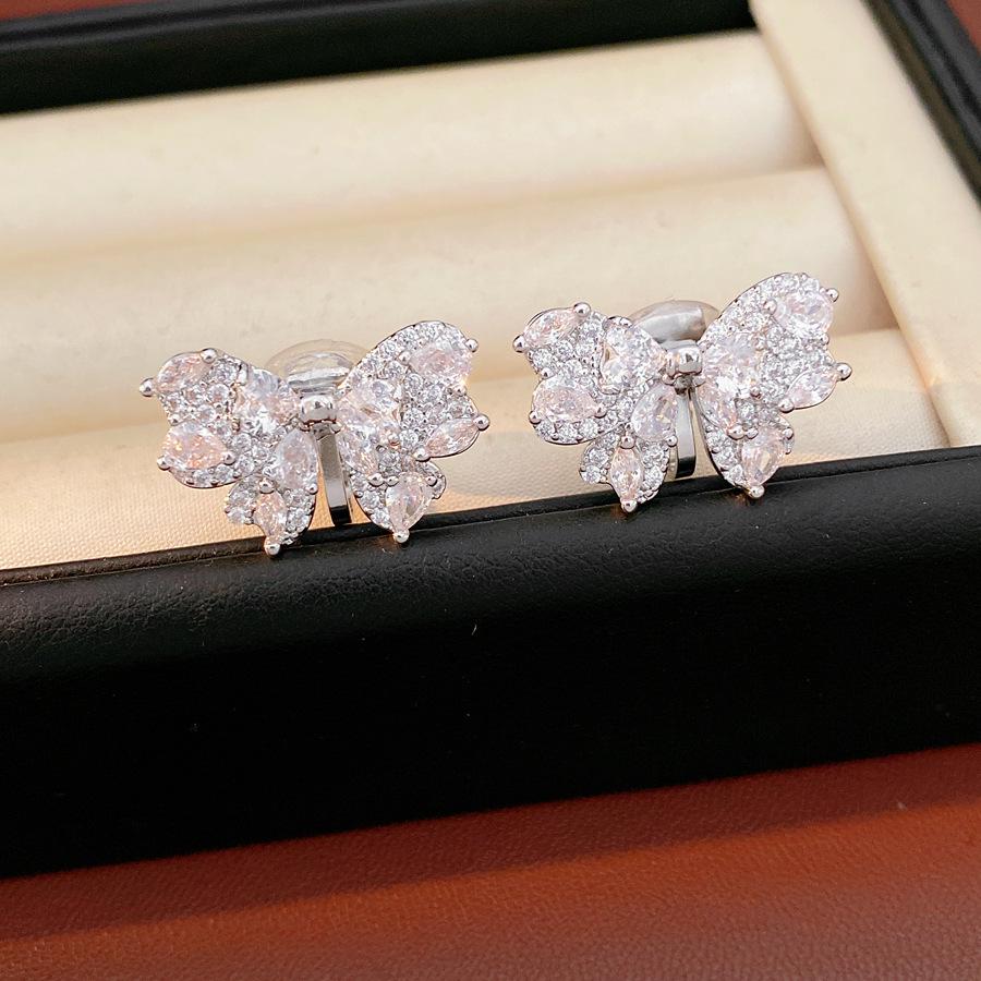 Ear Clip Zirconia Geometric Earrings: Rhombus, Square, Butterfly, Star Shapes - Luxurious Versatile Accessory for Women