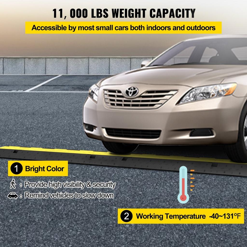 3 Pack of 2 11000lbs Per Axle Capacity Protective Wire Cord Ramp Driveway Rubber Traffic Speed Bumps Cable Protector