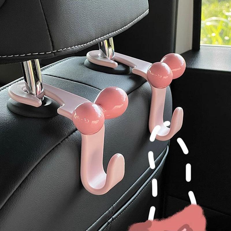 2pcs/set Cute Bow Pink Car Seat Back Hook Non Marking Headrest Hanger For Purse Grocery Bag Car Organizer Accessory