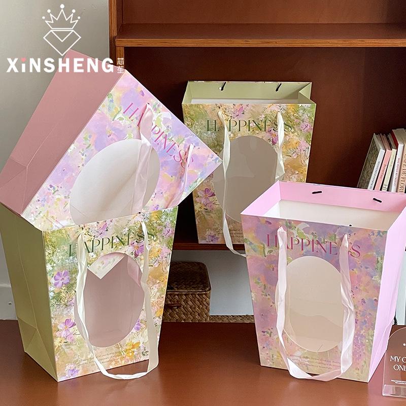 Xin Sheng Influencer Original Oil Painting Window Bag for Fresh Flower Arrangements and DIY Floral Art.
