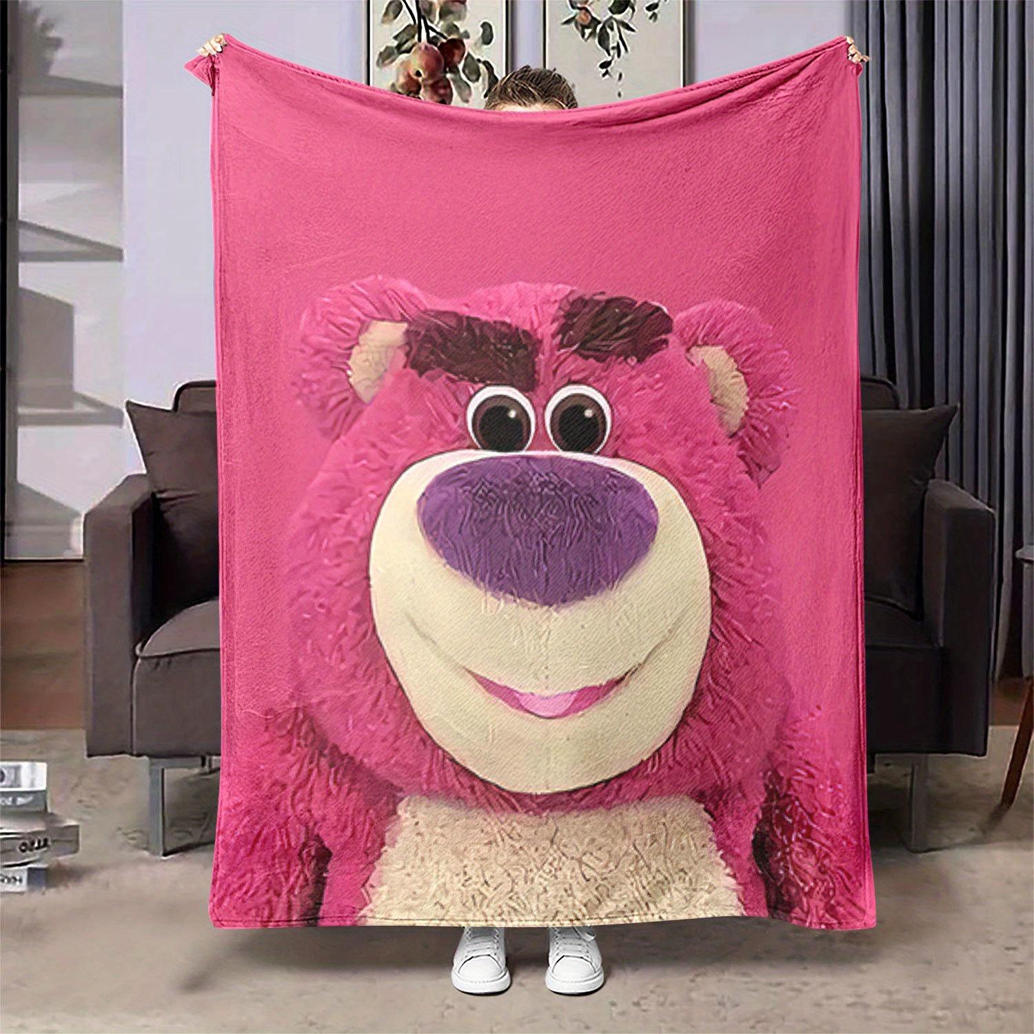 

1pc Disney Lotso Huggin Bear Flannel Blanket - 2D Print Pink Design, Perfect for Bedroom, Living Room & Camping, All-Season Hol 100X150cm