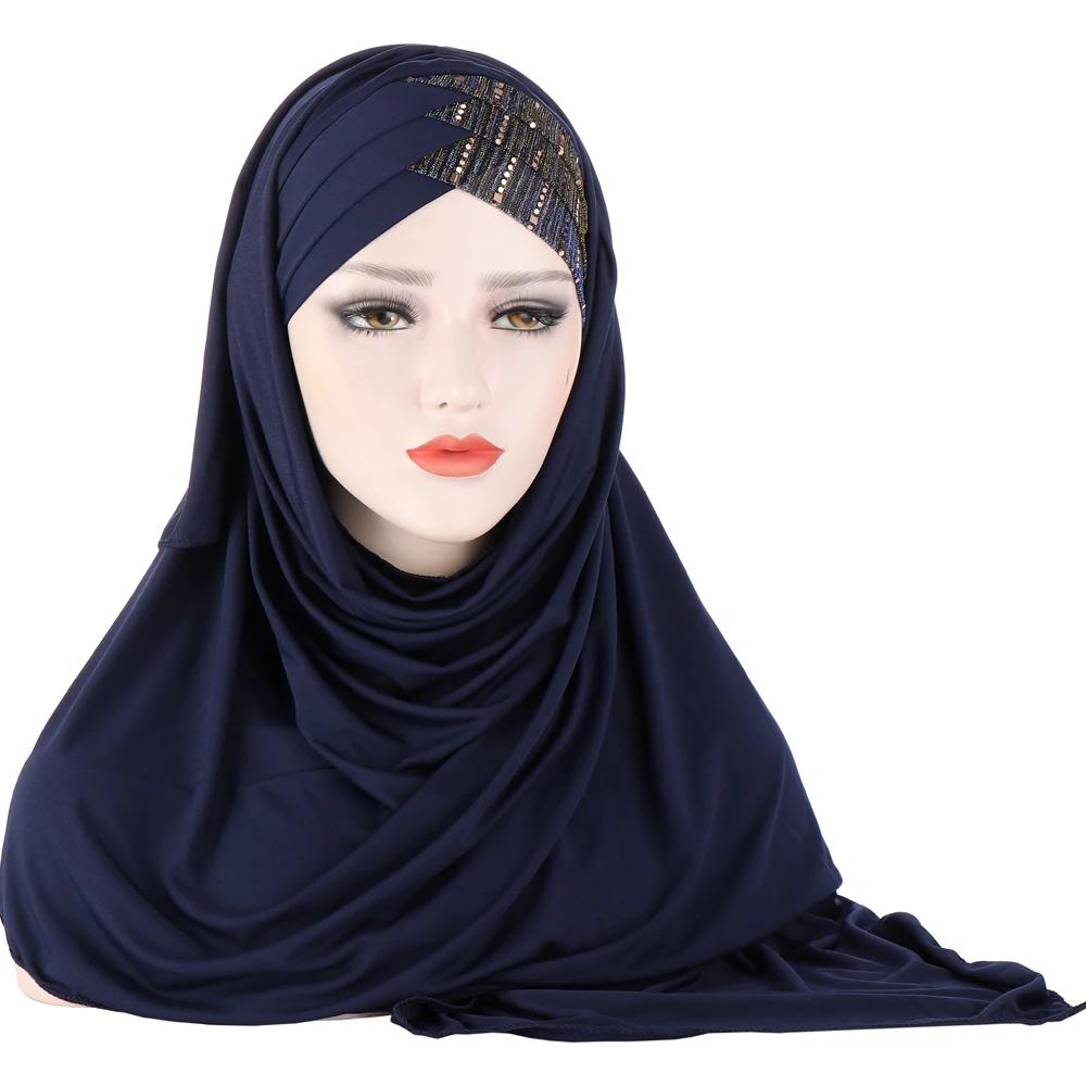 Muslim Women Long Scarf Pull On Ready Wear Instant Hijab Chemo Cap One Piece Amira Head Wrap Turban Femme Shawl Bandanas Scarves