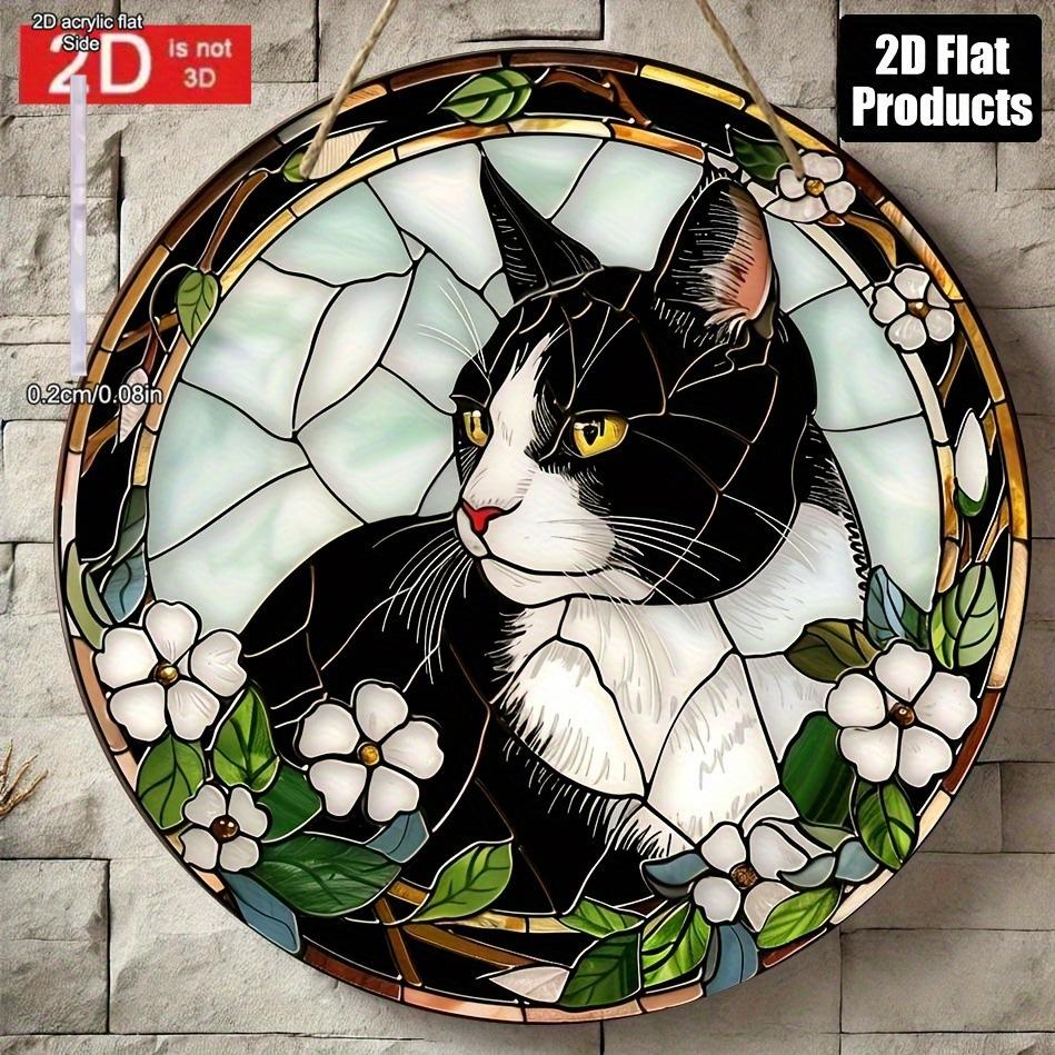 Vintage Black Cat Stained Glass Style Sign, Four Seasons Decoration, Novelty Home Decor, Perfect Durable for Bedroom, Store, Office, Kitchen