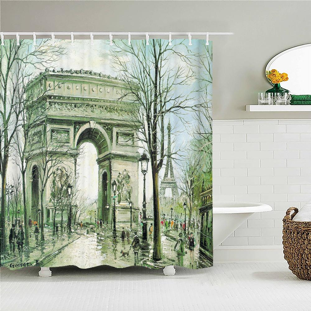 Vintage Style Retro landscape Bath Curtain Waterproof Fabric Shower Curtains Bathtub Screen for Bathroom Home Decor