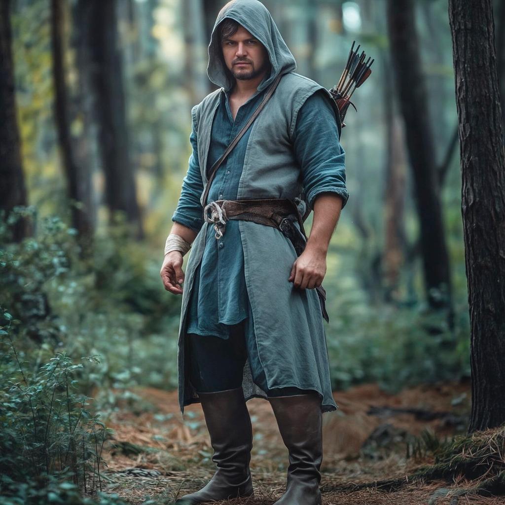 Medieval Men's Hooded Linen Ranger LARP Outerwear