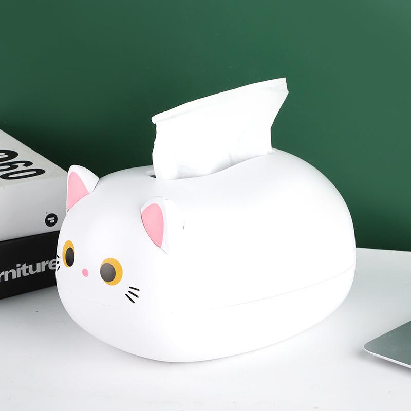 Kitten Tissue Box with 2 Toothpick Holders, 3 In 1 Cartoon Cat Tissue Box, Tissue Storage Box for Kitchen and Living Room