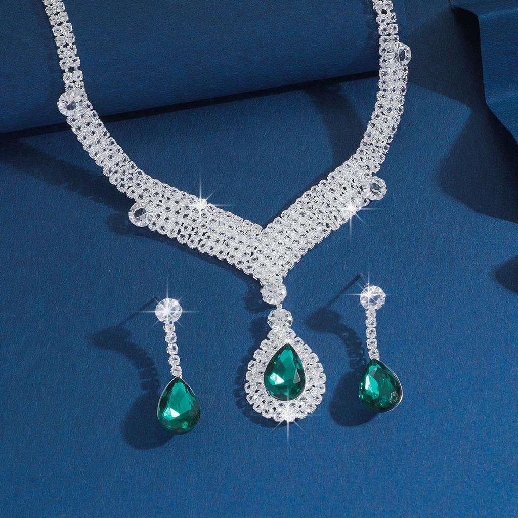 3PC Women's Fashion Copper Claw Chain Series Water Drop Necklace Earrings Zircon Set Wedding Banquet Party Holiday Gift