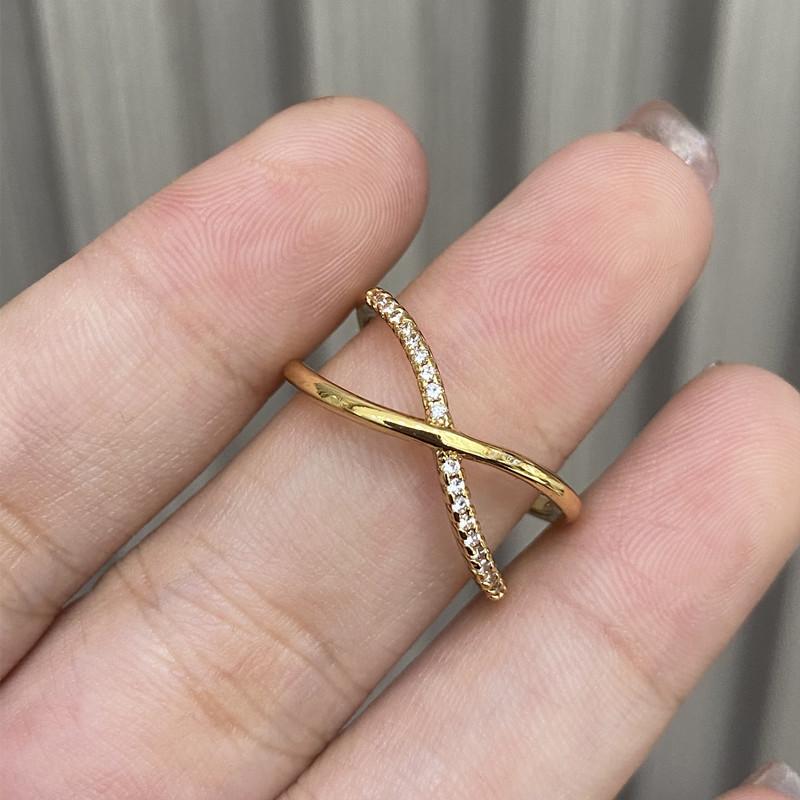 Gold-plated Micro-inlaid Cross-line Ring, Simple Personality Niche, Non-fading Index Finger Ring