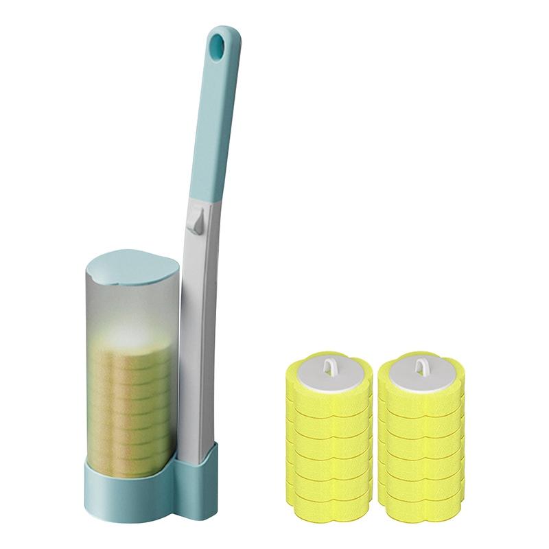 Disposable Toilet Brush Cleaner With Long Handle Bathroom Cleaning Sponge Brush With Replaceable Brush Head Toilet Accessories