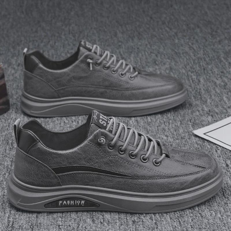 Pantofi trendy negri din piele pentru bărbați: Încălțăminte casual respirabilă, impermeabilă, anti-alunecare, pentru toate anotimpurile pentru primăvară, vară și toamnă