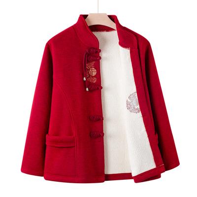 Neuer Tang-Anzug und Kaschmir-Strickjacke, Dicke Jacke für Mütter mittleren Alters und ältere Menschen im Herbst und Festkleidung für Ältere.