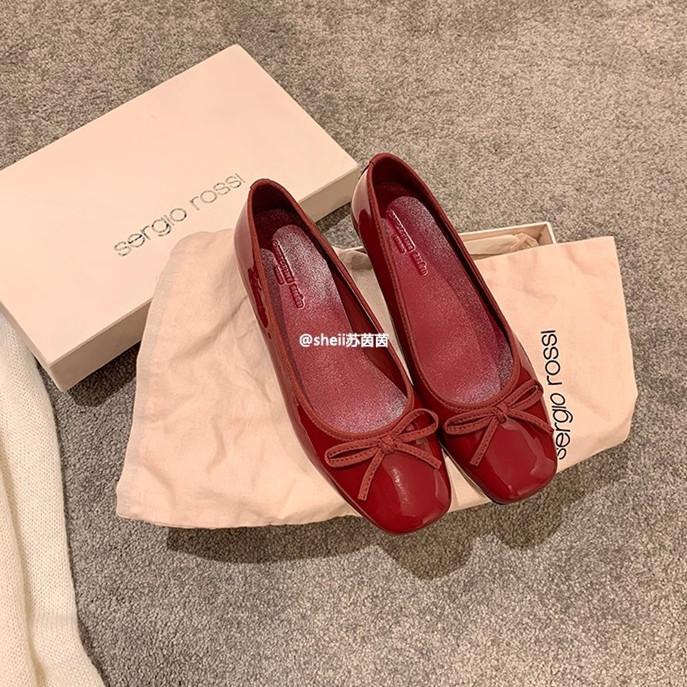 Cowhide Version 4.5cm Inner Height Increase~ 2025 Autumn Super Soft Square Head Bow Commuter Ballet Shoes Women's Single Shoes