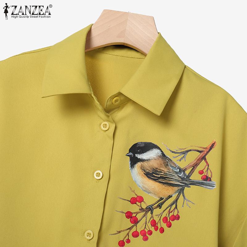 ZANZEA Women Short Sleeve Print Blouse and Pants Casual Two Piece Suit Sets