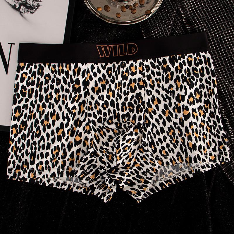 Men's Light Luxury Ice Silk Leopard Print Boxer Briefs - Silky, Smooth, and Breathable for Spring/Summer