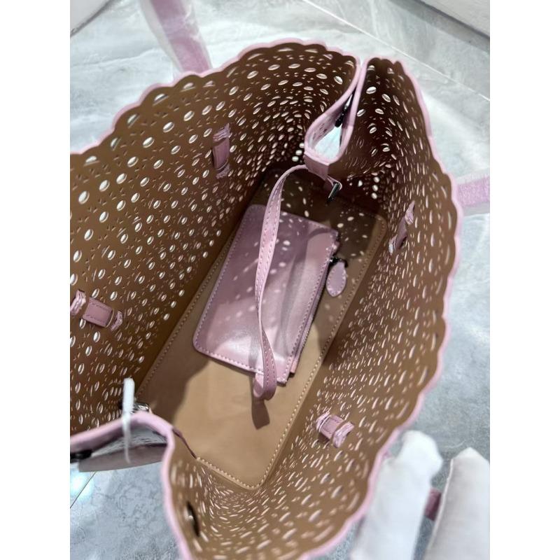 New cowhide leather high-end hollow vegetable basket bucket bag tote bag one shoulder crossbody handbag women