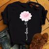 New Fashion Women Black T Shirt Friends Gift Flower Love Print Cute Tee Shirt Female Harajuku Tops Woman Short Sleeve T -Shirts