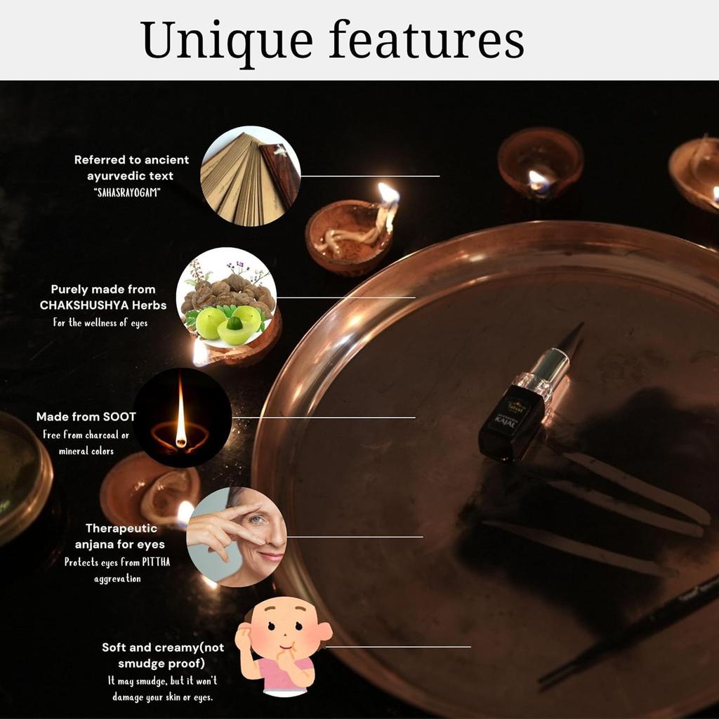 00% Natural Ayurvedic Herbal Lead Free Kajal with CHAKSHUSHYA Herbal Soot | No Preservatives | No Chemicals | No Irritation |2.5gm