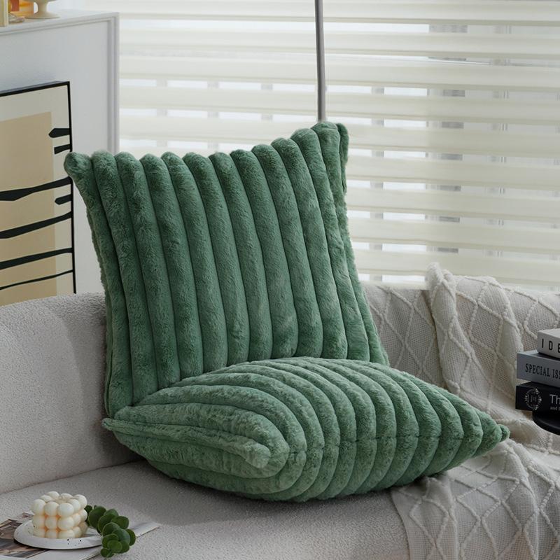 Mykt Kaninpels Plysj Putetrekk Tykt Rett Stripet Pute Stue Soverom Sofa Pute Pute