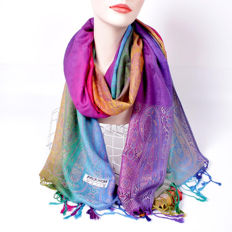 Spring and Autumn Mixed and Matched Scarf Dual-purpose Jacquard Colored Cashew Long Towel Travel Photo Shawl Women's Headscarf