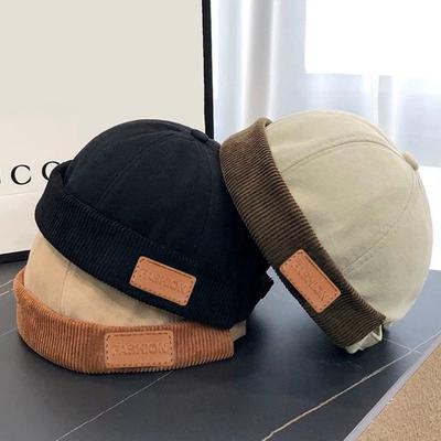 Autumn Winter Brimless Skullies Cap Men Women Landlord Docker Cap Splicing Corduroy Beanie Hats Streetwear Dome Hat Hip Hop Hats