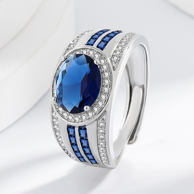 Jewelry Blue Spinel Ring Men s Simulation Sapphire Men s Ring Full Diamond Rings Men s Ring Size:Adjustable платиновый