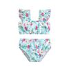 Girls' Fresh Floral Two-Piece Bikini Set with High Elasticity