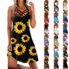 Beach Dresses Plus Size,Women Vintage Daily Sleeveless  Pullover Dress Print Hollow Out Loose Beach  Sundress