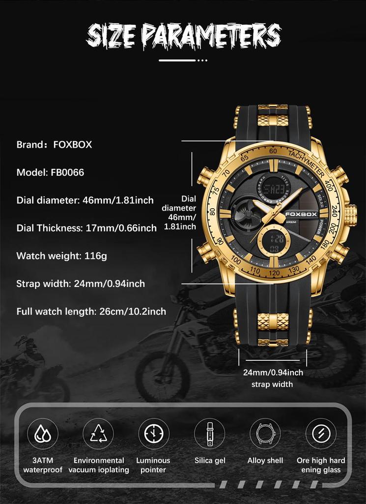FOXBOX Men's Dual Display Luminous Waterproof Chronograph Watch