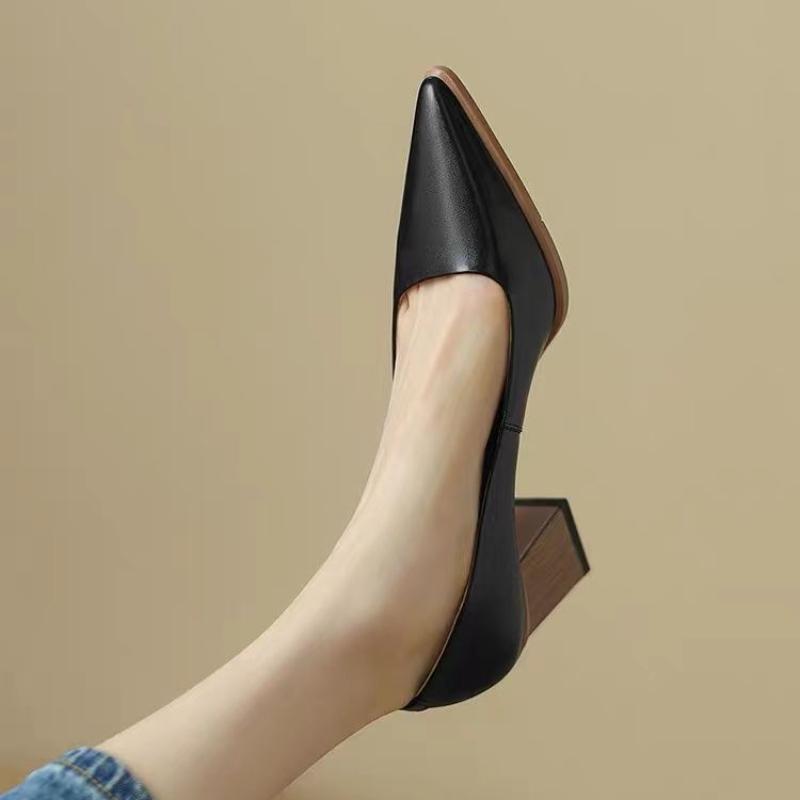 Fashion Shoes For Women Block Heel Luxury Leather Casual High Heels Woman Footwear Formal Pointed Toe Y2k Chic And Elegant E 39 Young L