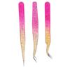 3pcs Nail Art Tweezer Stainless Steel Straight Bend Tips Manicure Rhinestone Nipper Gradient Color