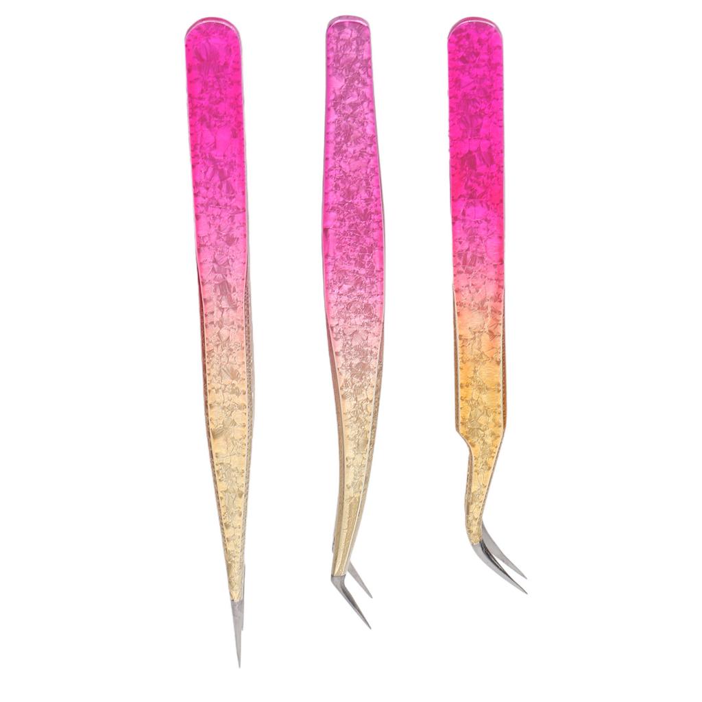 3pcs Nail Art Tweezer Stainless Steel Straight Bend Tips Manicure Rhinestone Nipper Gradient Color