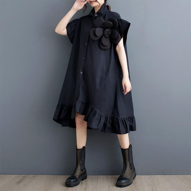 Vestido camisero largo informal holgado de verano con mangas cortas y estampado floral vintage de algodón de talla grande para mujer