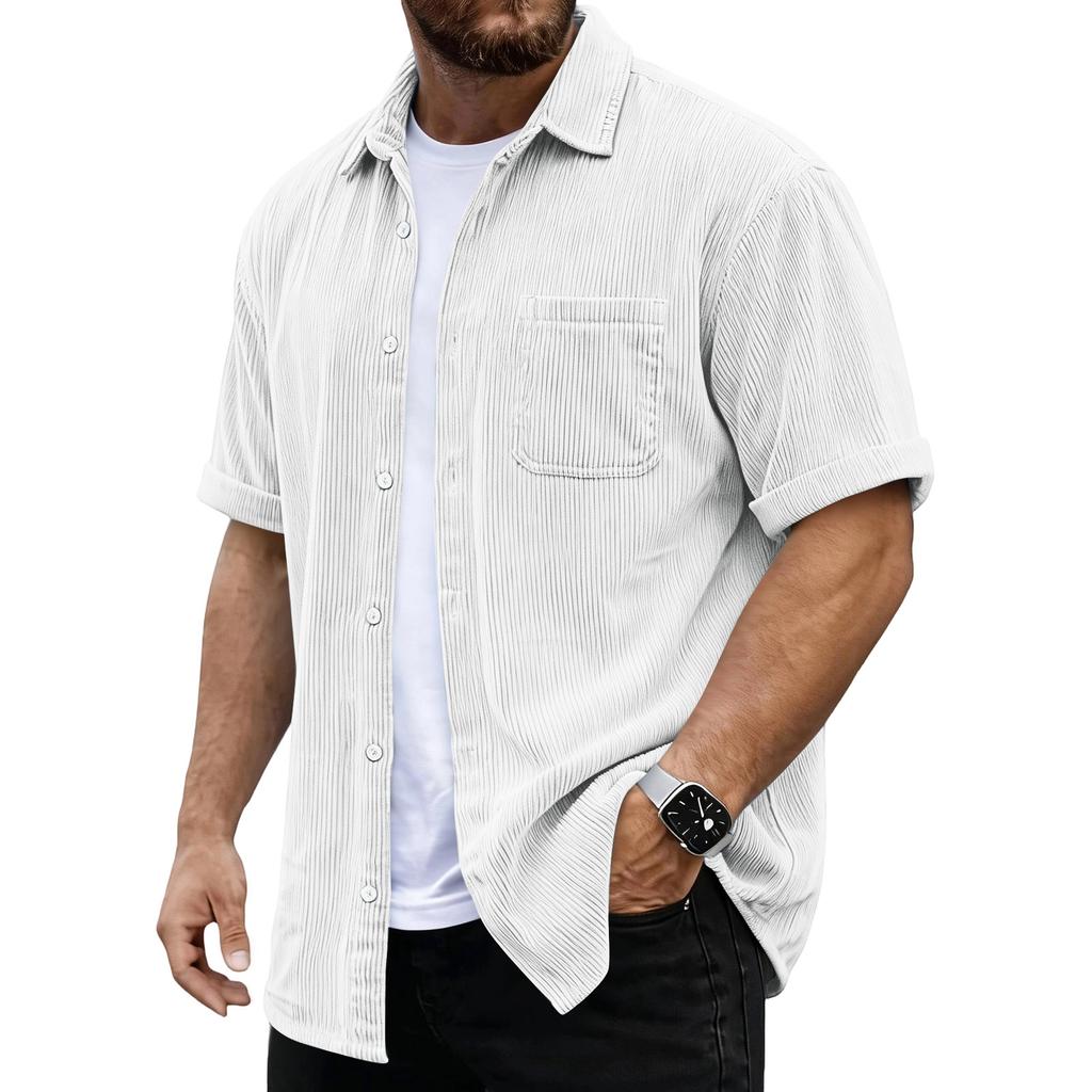 Men's Versatile Casual Corduroy Button-down Short-sleeved Shirt With Pockets