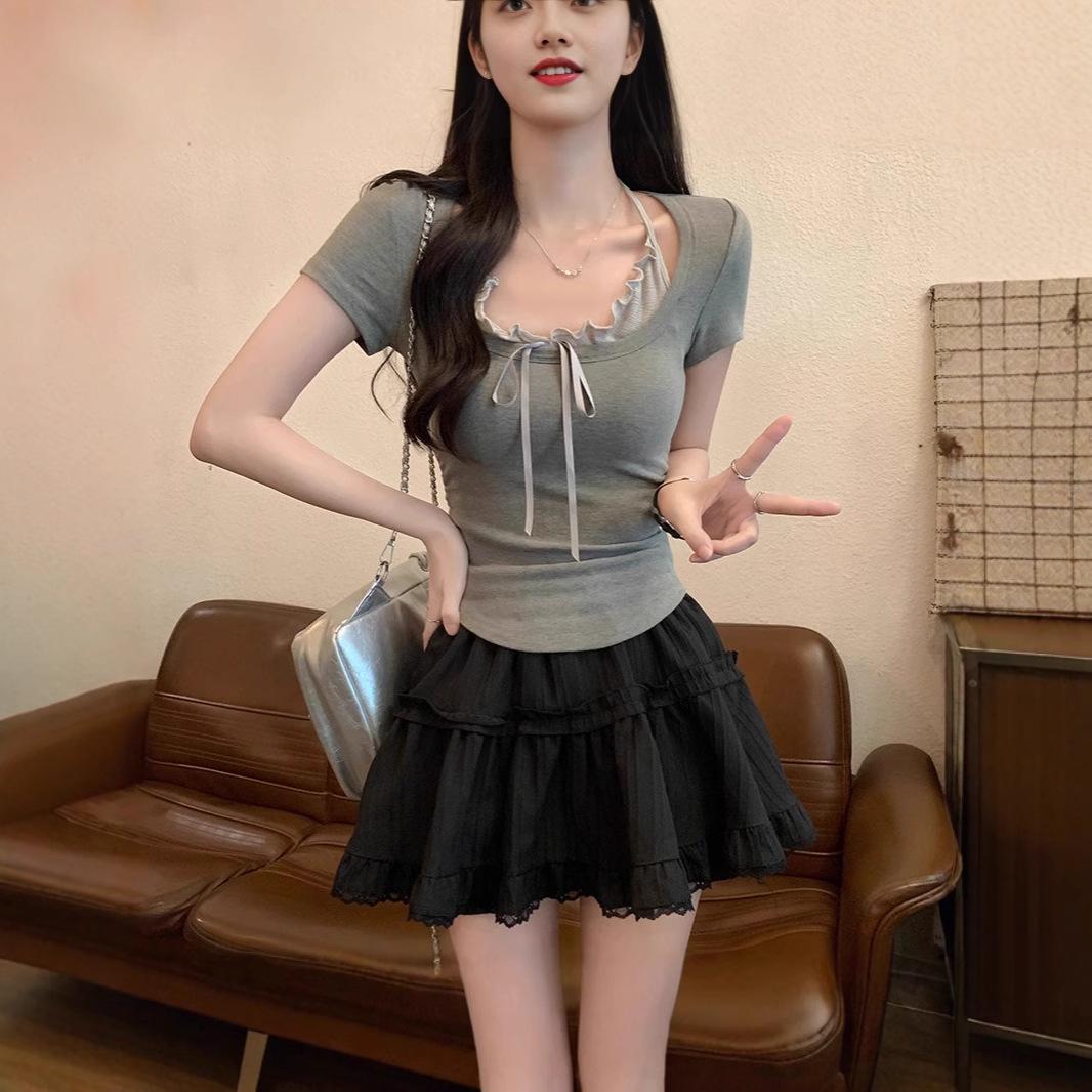 

Women s Summer Slim-Fit Irregular Halterneck T-Shirt S Premium