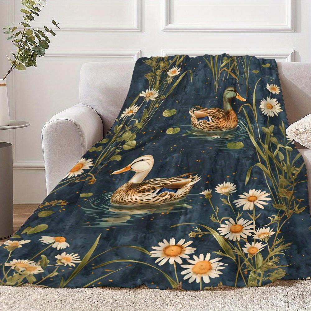 Retro Duck Pond Pattern Flannel Printed Blanket Suitable for All Seasons Suitable for Living Room Office Sofa and Travel