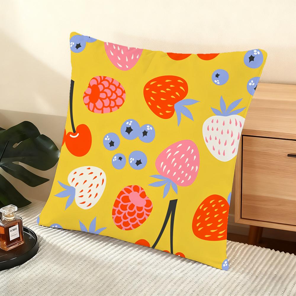 Strawberry Pattern Cushion Cover Soft Short Plush Pillow Cover Smooth Cozy Texture Aesthetic Cushion Case Home Decor